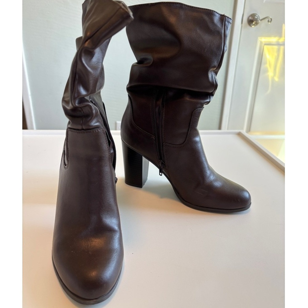 Style & Co. Dark Brown Slouchy Mid-Calf Heeled Boots 7M Like New Western Boho - Picture 3 of 9